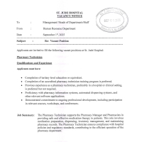 St. Jude Hospital, Saint Lucia - Pharmacy Technician